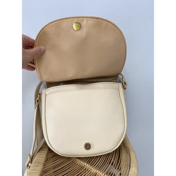 Earthtone Cream Pebbled Faux Leather Crossbody SaddleBag - Picture 5 of 13